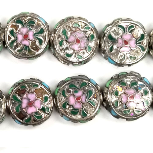ENAMEL FLOWER DISC (B) 18MM SILVER